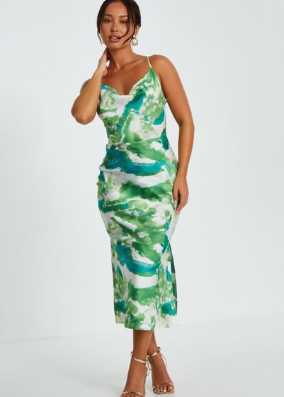 Quiz Green Petite Marble Print Midaxi Dress