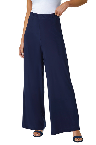 Roman Petite Navy Petite Wide Leg Stretch Trousers Jersey Palazzo Pants