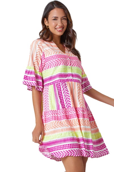 Roman Multi Aztec Print Smock Dress