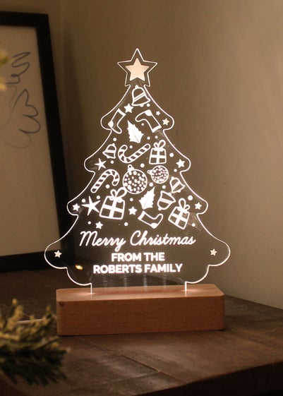 Personalised Memento Company Wood Christmas Tree Based LED Light