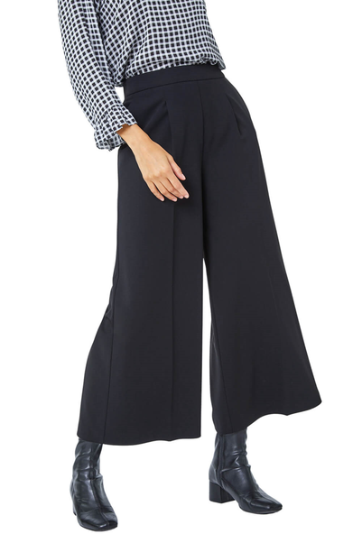 Roman Black Elastic Waist Wide Leg Cropped Culottes