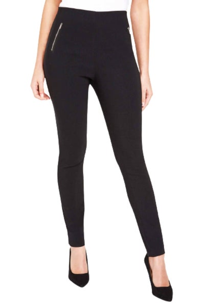 Roman Black Elastic Waist Zip Detail Stretch Trousers