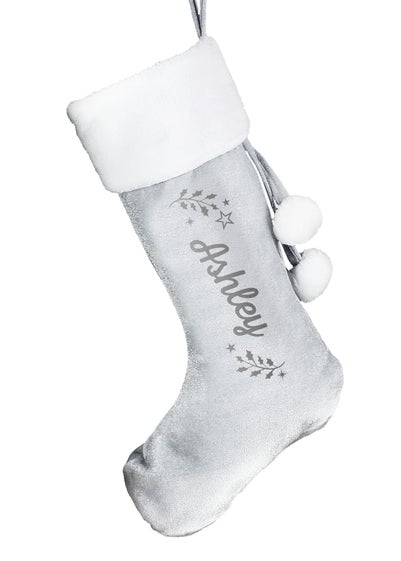 Personalised Memento Company Grey Holly Christmas Stocking