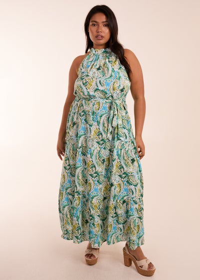 Blue Vanilla Green Curve Halter Neck Paisley Maxi Dress