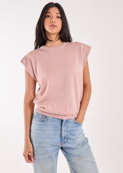 Pink Vanilla Pink Metallic Shoulder Pads Sleeveless Top