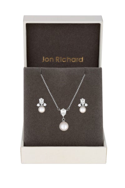 Jon Richard Rhodium Plated And Pearl Set - Gift Boxed