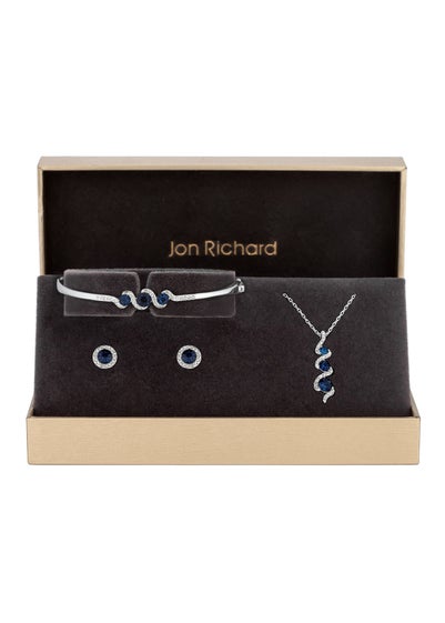 Jon Richard Silver Plated Sapphire and Crystal Twist Drop Set Gift Boxed