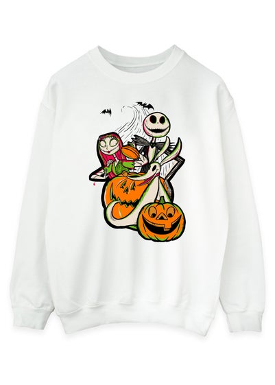 Disney The Nightmare Before Christmas Group With Pumpkin White Sweatshirt