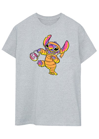 Disney Lilo & Stitch Halloween Trick Or Treat Grey Boyfriend Fit T-Shirt