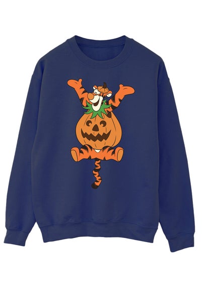 Disney Winnie The Pooh Tigger Jumping Halloween Pumpkin Navy Sweatshirt