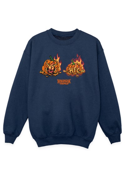 Stranger Things Pumpkin Demogorgon Boys Navy Sweatshirt (7-13 Years)