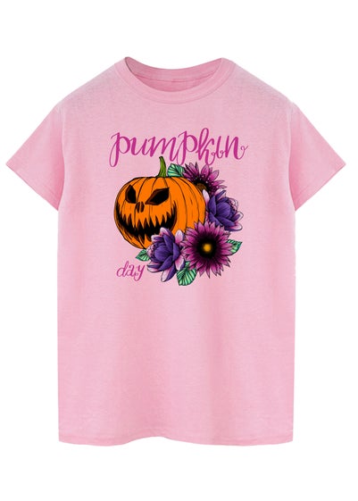 Halloween Pumpkin Flowers Baby Pink Boyfriend Fit T-Shirt