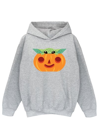 Star Wars Boys Heather Grey Grogu Halloween Pumpkin Hoodie (3-13 Years)