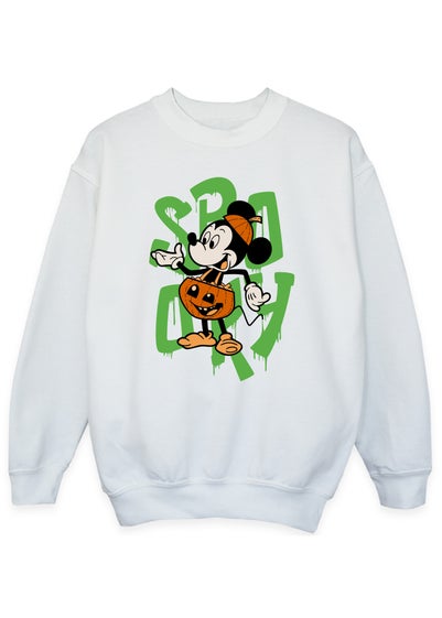 Disney Kids White Mickey Mouse Halloween Pumpkin Spooky Sweatshirt (3-13 Years)