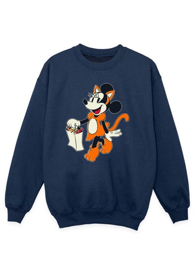 Disney Kids Navy Minnie Mouse Halloween Cat Trick Or Treats Sweatshirt (3-13 Years)