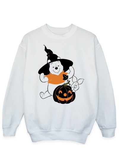 Disney Kids White Winnie The Pooh Halloween With Pumpkin Sweatshirt (3-13 Years)