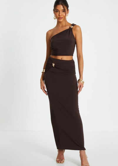 Quiz Brown One Shoulder Crop Top