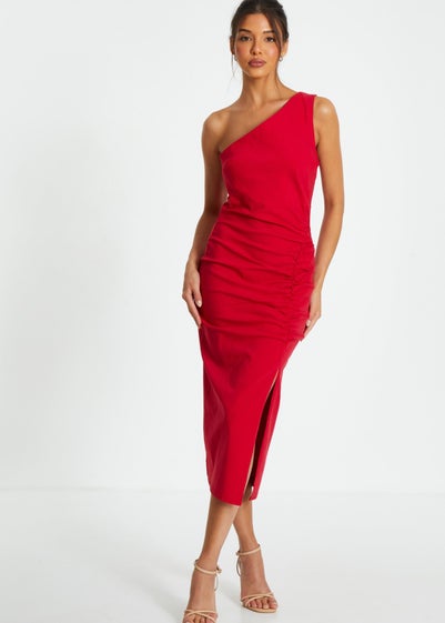 Quiz Red Ruched One Shoulder Midaxi Dress