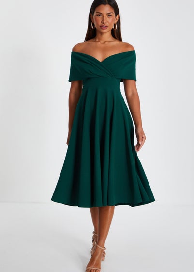 Quiz Green Bardot Skater Midi Dress