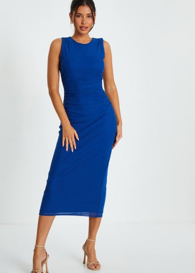 Quiz Blue Mesh Ruched Bodycon Midaxi Dress