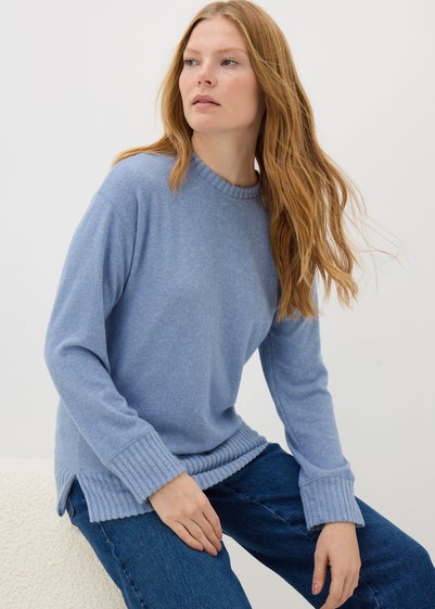 Blue Crew Neck Knitted Top