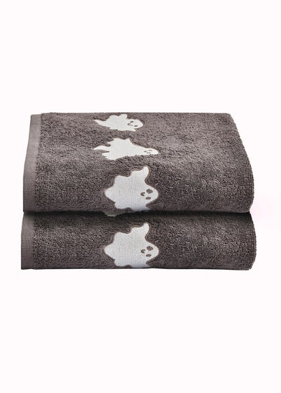 Fusion Spooky Ghosts Halloween Grey Hand Towel (2 pack)