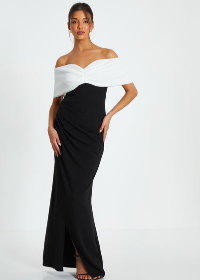 Quiz Black Contrast Bardot Ruched Maxi Dress