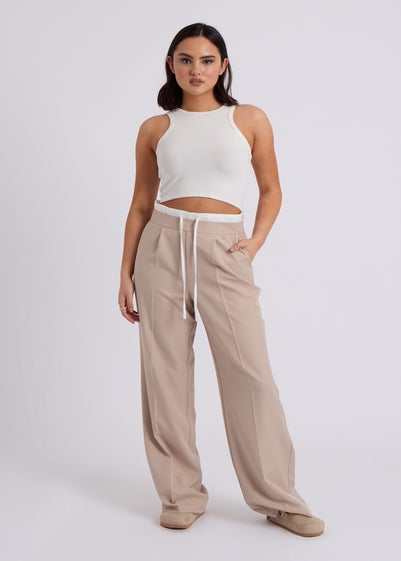 Urban Bliss Stone Double Waistband Wide Leg Trouser