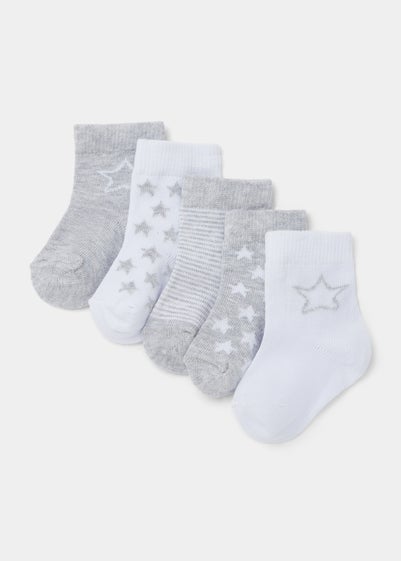 5 Pack Baby Grey Patterned Socks (Newborn-24mths)