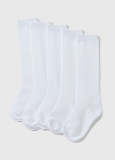 5 Pack Girls White Knee High Socks (Younger 6-Older 5.5)