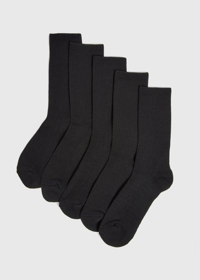 5 Pack Black Ribbed Sports Socks