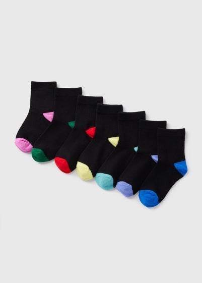 7 Pack Boys Black Multicolour Ankle Socks (Younger 6-Older 5.5)