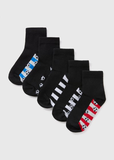 5 Pack Boys Black Football Socks (Younger 6-Older 5.5)