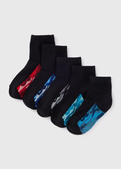 5 Pack Boys Black Camo Footbed Socks (Younger 6-Older 5.5)