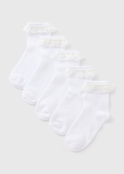 5 Pack Girls White Lace Trim Socks (Younger 6-Older 5.5)