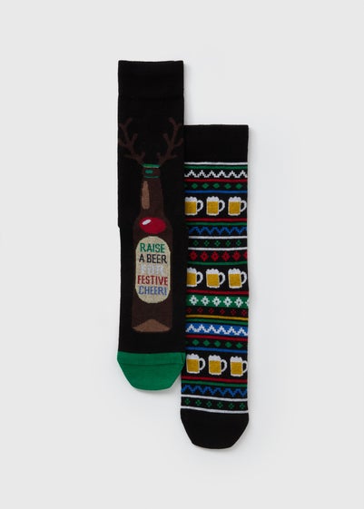 2 Pack Black Christmas Beer Socks