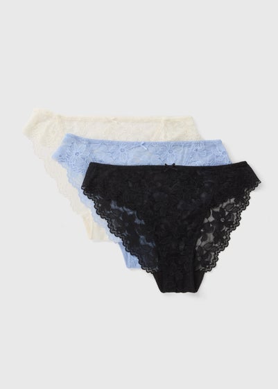 3 Pack Multicoloured Lace High Leg Knickers