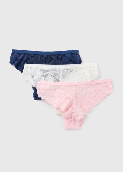 3 Pack Multicolour Lace Brazilian Knickers