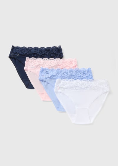 4 Pack Multicoloured Lace High Leg Knickers