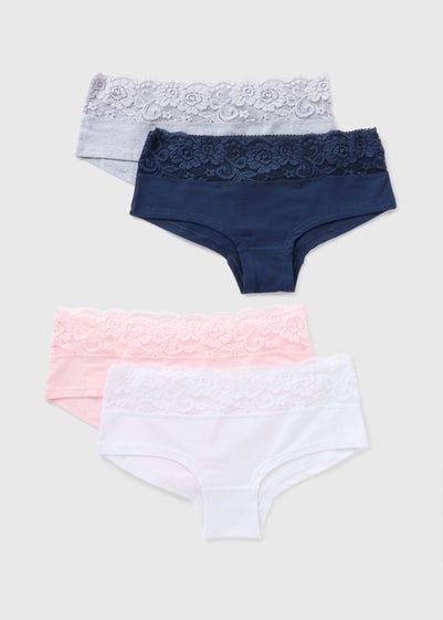 4 Pack Multicoloured Lace Short Knickers