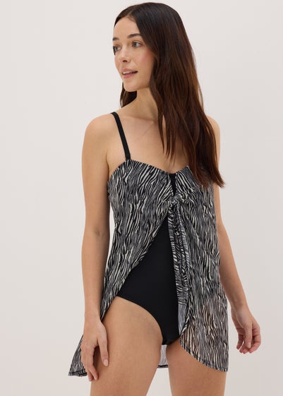 Black Zebra Print Mesh Swim Dress