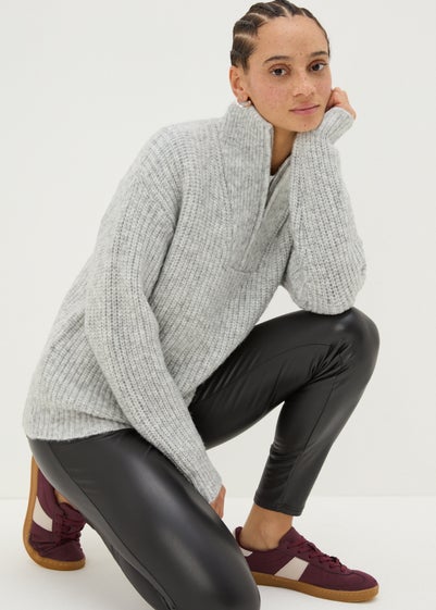 Grey Half Zip Lofty Knit Jumper