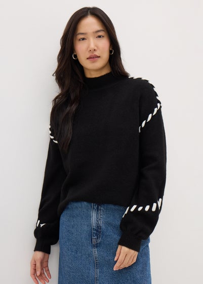 Black Contrast Stitch Jumper