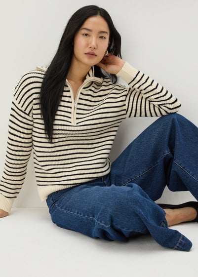 Cream Stripe Half Zip Jumper