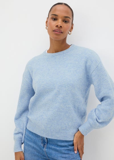 Blue Knitted Crew Neck Jumper