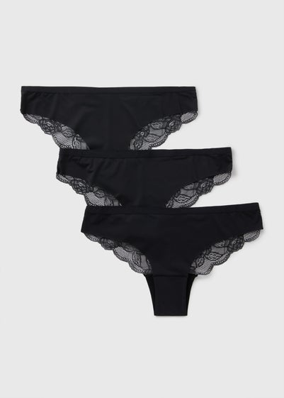 3 Pack Black No VPL Lace Brazilian Knickers