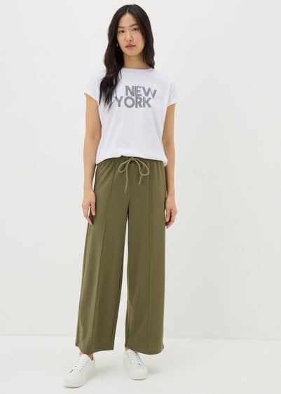 Khaki Front Seam Wide Leg Trousers