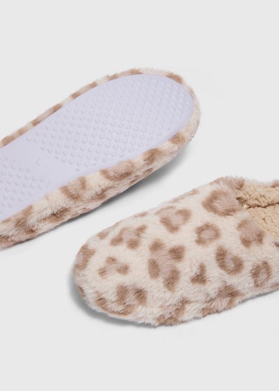 Taupe Leopard Print Mule Slippers