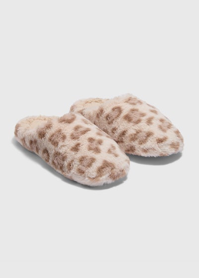 Taupe Leopard Print Mule Slippers