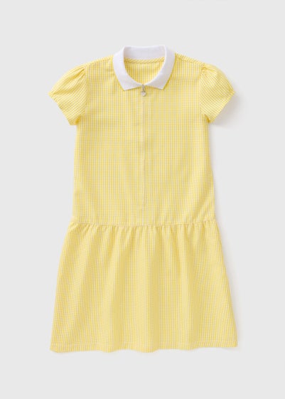 Girls Yellow Gingham Knit Collar School Dress (3-13yrs)